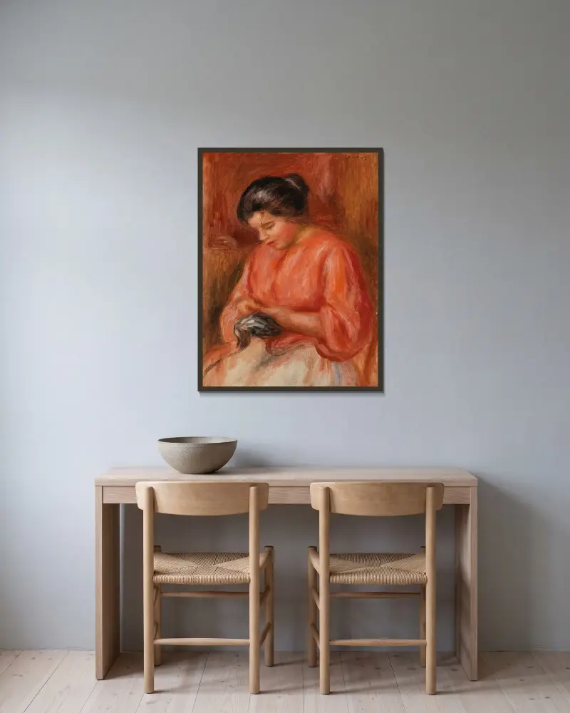 Dziewczyna cerująca, Pierre-Auguste Renoir w ramie na ścianie