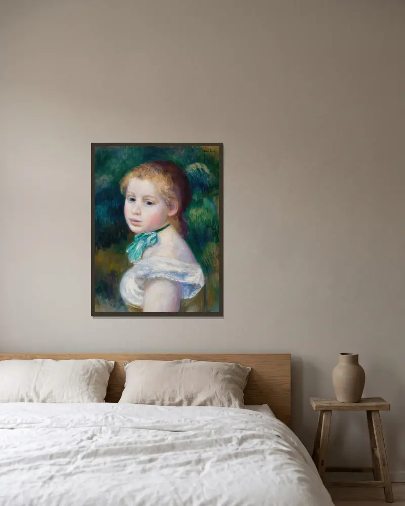 Mädchenkopf (Tête de jeune fille) von Pierre-Auguste Renoir gerahmt an einer Wand