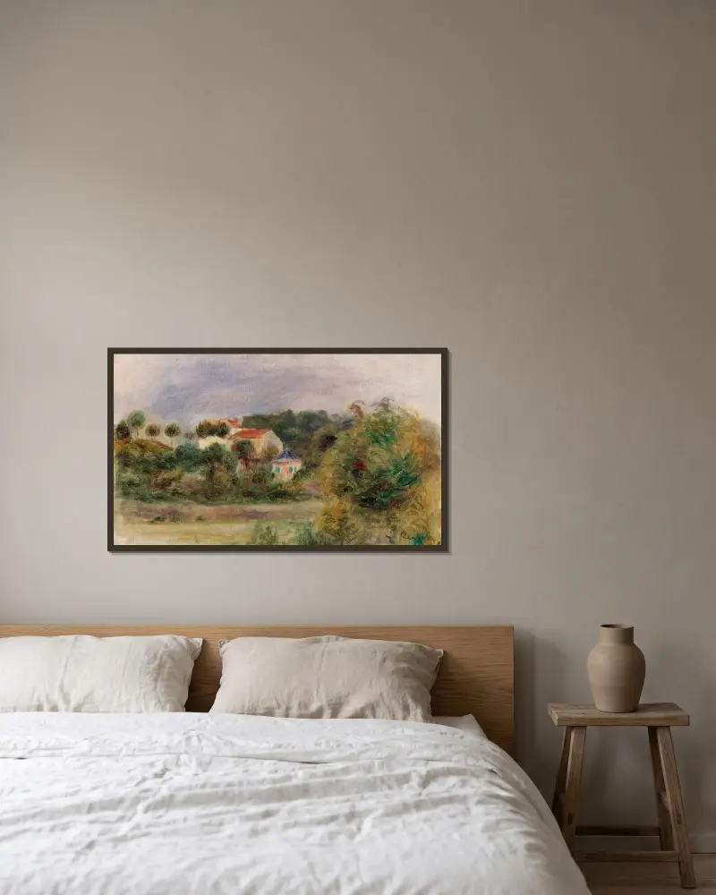 Hus i en park av Pierre-Auguste Renoir inramad på en vägg