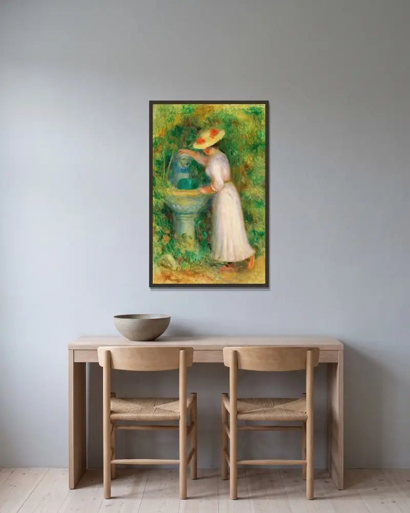 Jeune Fille Près D’une Fontaine av Pierre-Auguste Renoir inramad på en vägg