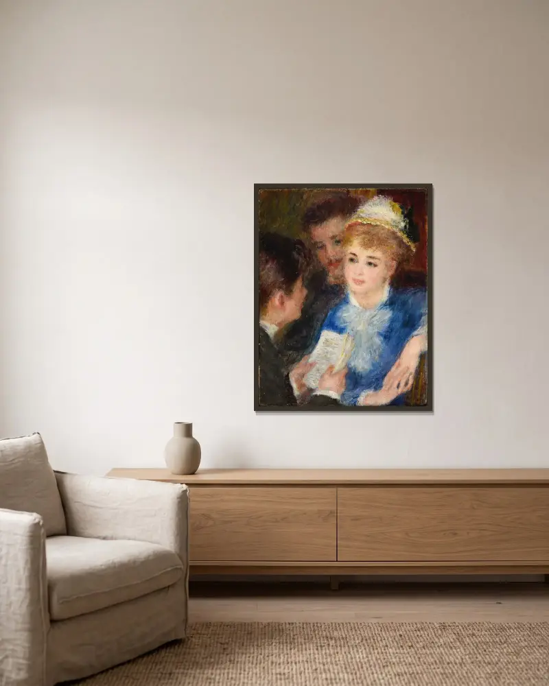La Lecture du rôle av Pierre-Auguste Renoir inramad på en vägg