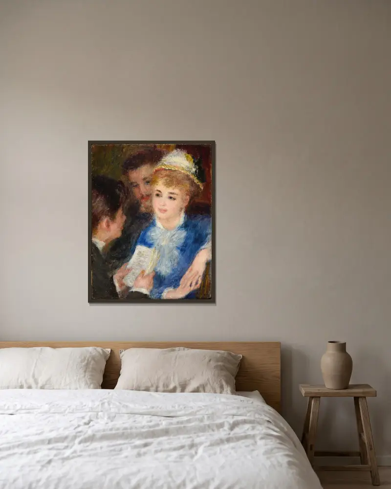 La Lecture du rôle av Pierre-Auguste Renoir inramad på en vägg