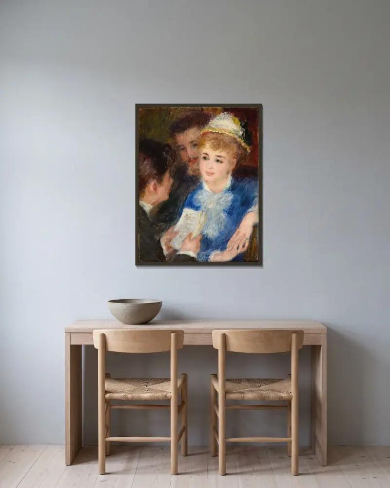 La Lecture du rôle av Pierre-Auguste Renoir inramad på en vägg