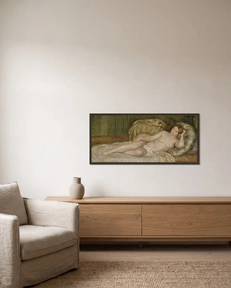 Large Nude av Pierre-Auguste Renoir inramad på en vägg
