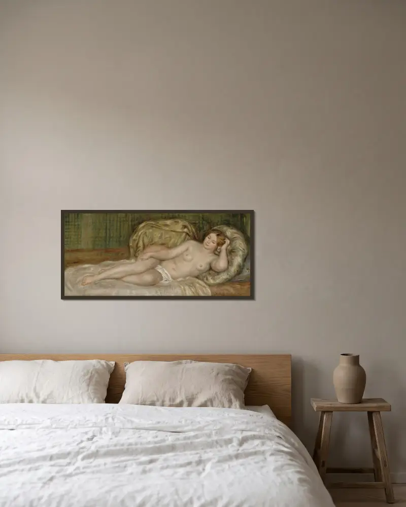 Large Nude av Pierre-Auguste Renoir inramad på en vägg