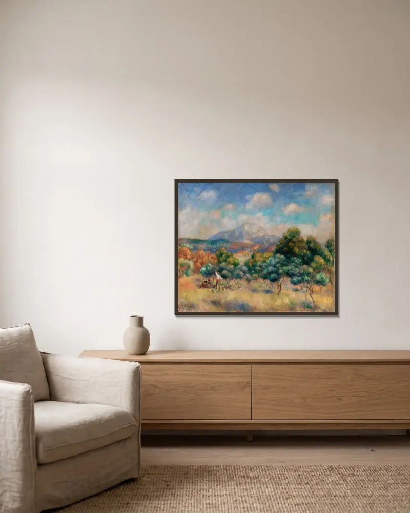 Montagne Sainte-Victoire (Paysage) av Pierre-Auguste Renoir inramad på en vägg