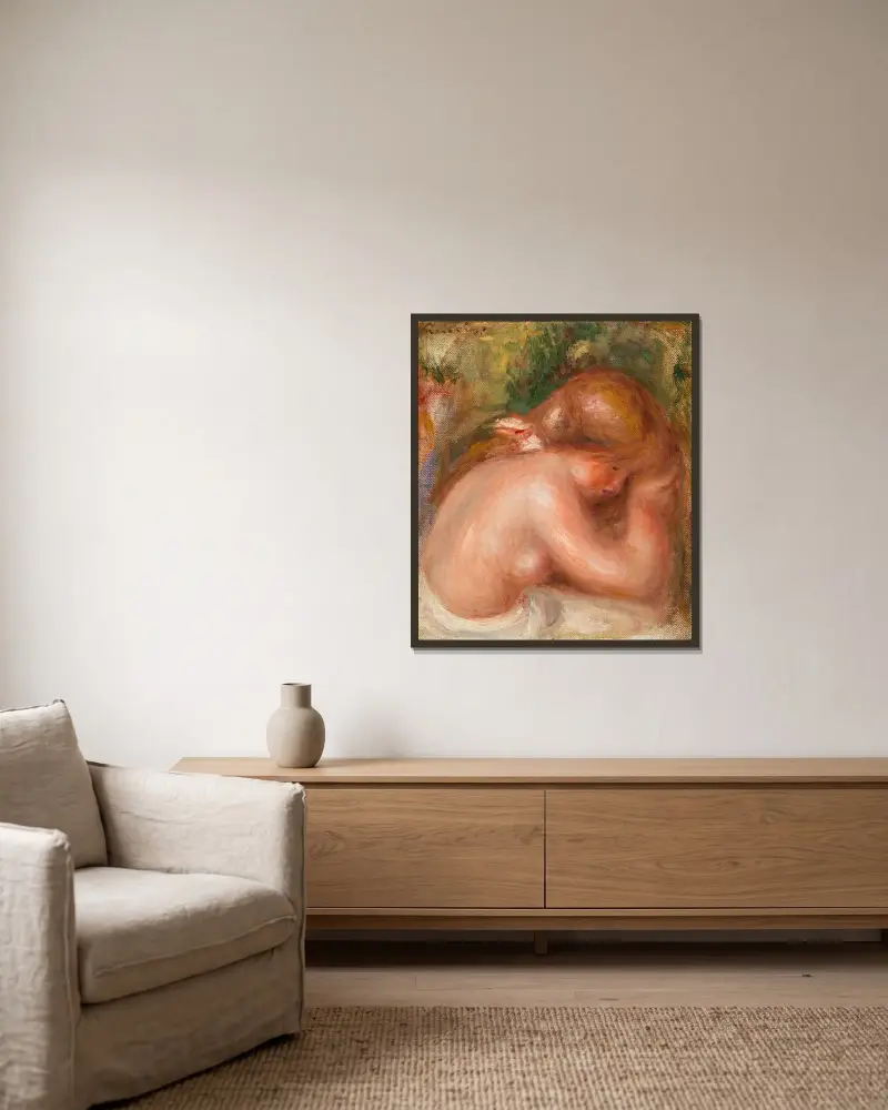 Naken torso av ung flicka av Pierre-Auguste Renoir inramad på en vägg