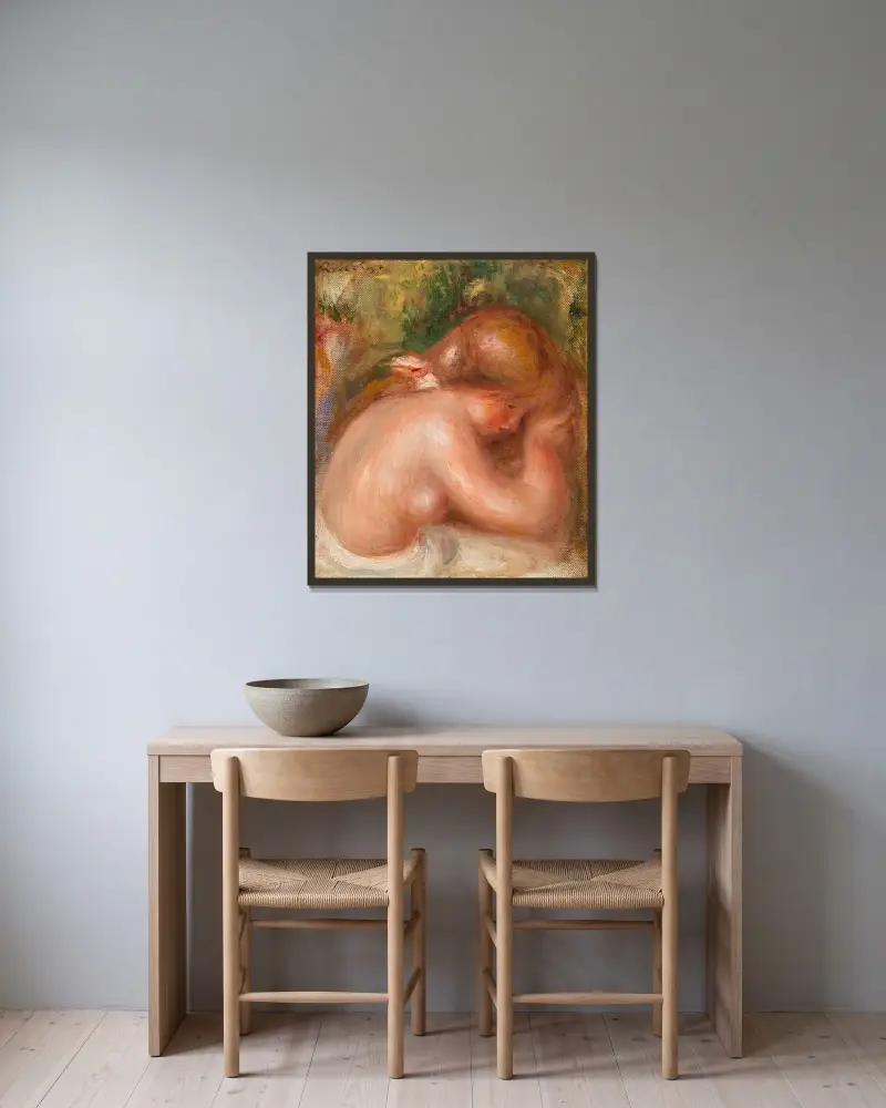 Naken torso av ung flicka av Pierre-Auguste Renoir inramad på en vägg