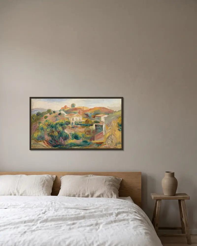 Paysage Avec Maisons av Pierre-Auguste Renoir inramad på en vägg
