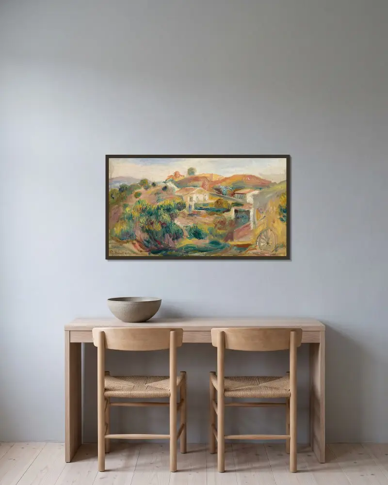 Paysage Avec Maisons av Pierre-Auguste Renoir inramad på en vägg
