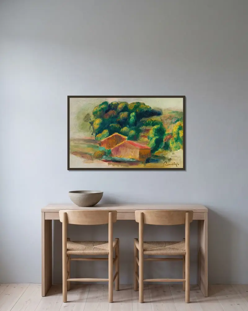 Paysage, Maisons av Pierre-Auguste Renoir inramad på en vägg