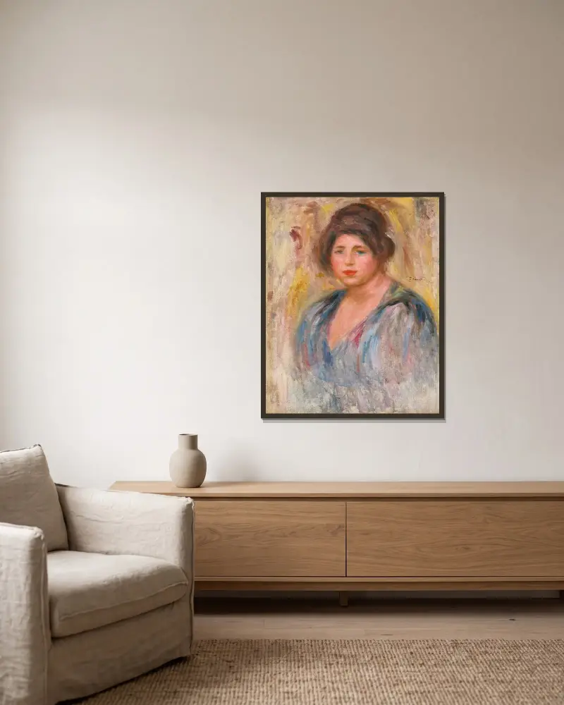 Kvinnoporträtt (Gabrielle Renard), 1912 av Pierre-Auguste Renoir inramad på en vägg