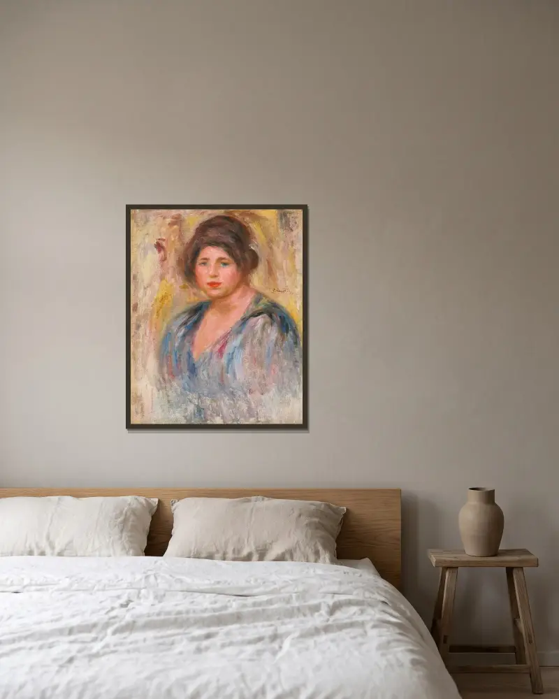 Kvinnoporträtt (Gabrielle Renard), 1912 av Pierre-Auguste Renoir inramad på en vägg