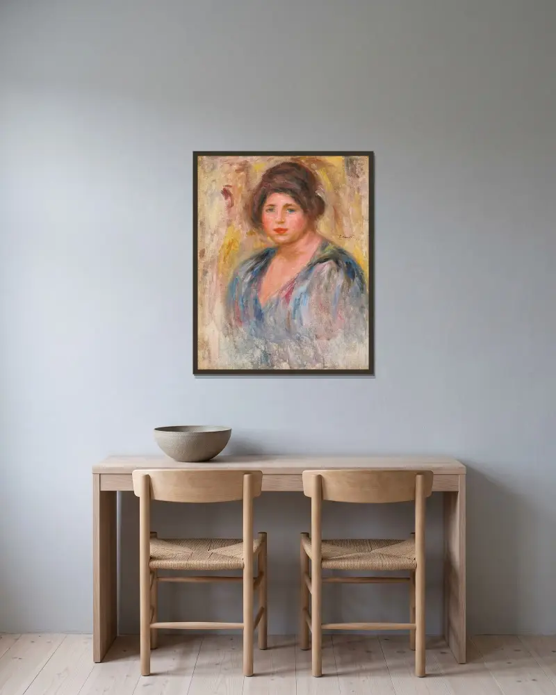 Kvinnoporträtt (Gabrielle Renard), 1912 av Pierre-Auguste Renoir inramad på en vägg