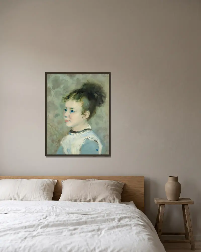 Porträtt av Jeanne Sisley av Pierre-Auguste Renoir inramad på en vägg