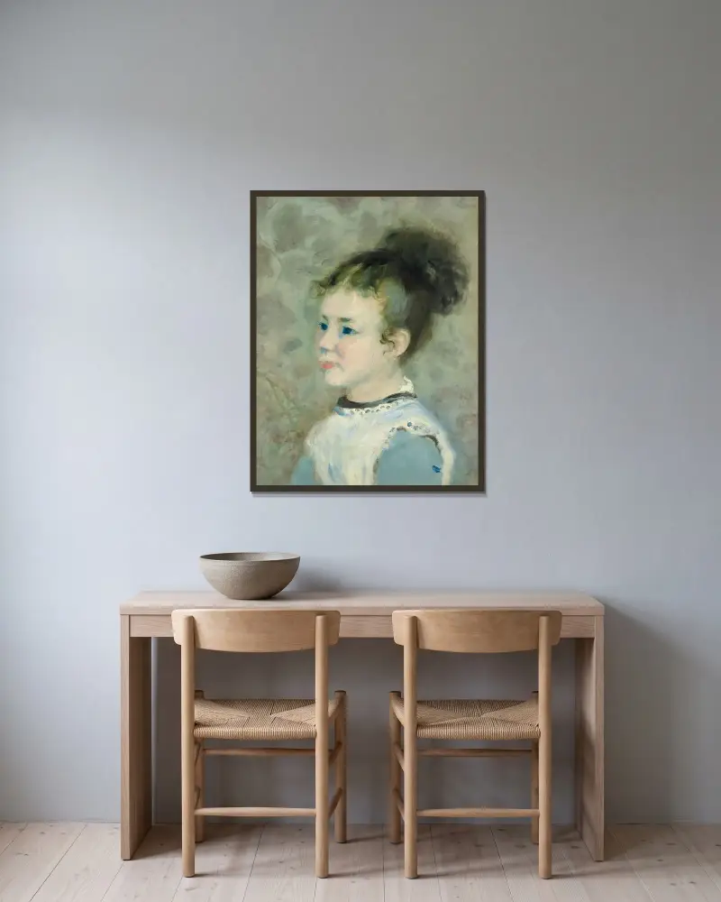 Porträtt av Jeanne Sisley av Pierre-Auguste Renoir inramad på en vägg