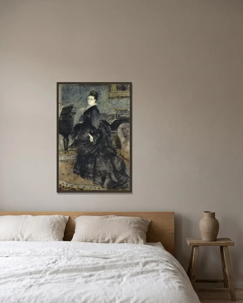 Porträtt av en kvinna, kallad Mme Georges Hartmann av Pierre-Auguste Renoir inramad på en vägg