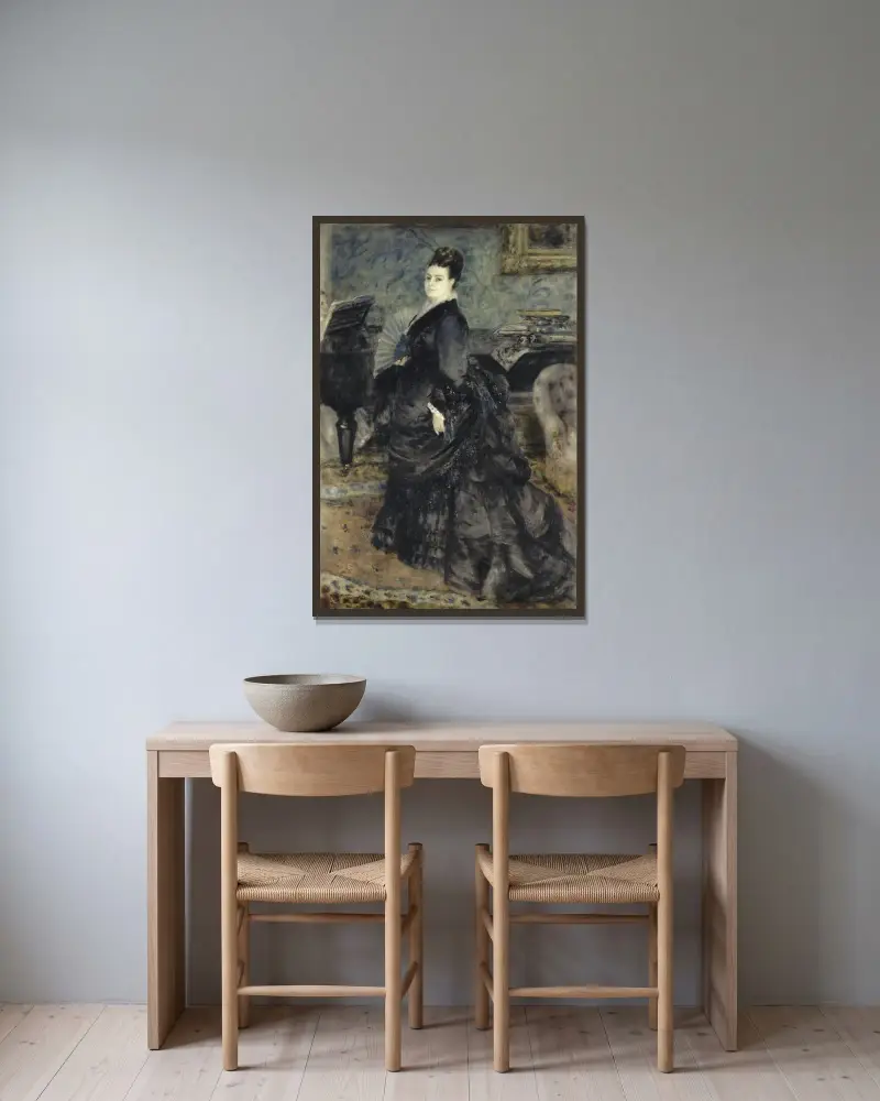 Porträtt av en kvinna, kallad Mme Georges Hartmann av Pierre-Auguste Renoir inramad på en vägg