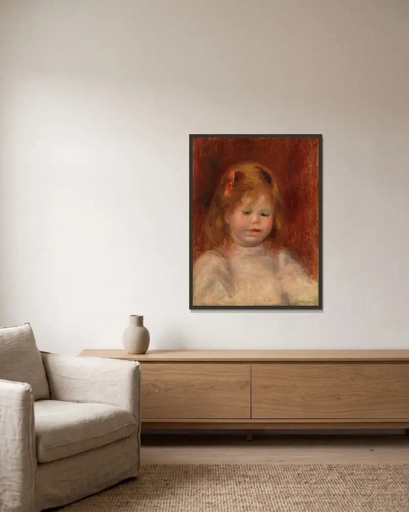 Porträtt av Jean Renoir av Pierre-Auguste Renoir inramad på en vägg