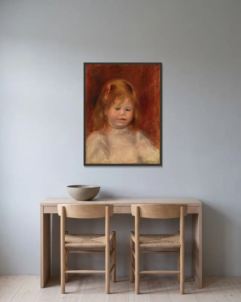 Porträtt av Jean Renoir av Pierre-Auguste Renoir inramad på en vägg