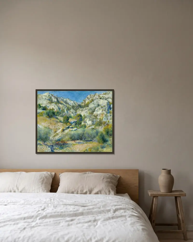 Klippor vid L'Estaque av Pierre-Auguste Renoir inramad på en vägg