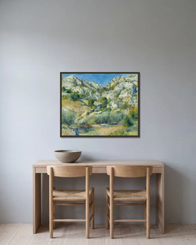Klippor vid L'Estaque av Pierre-Auguste Renoir inramad på en vägg