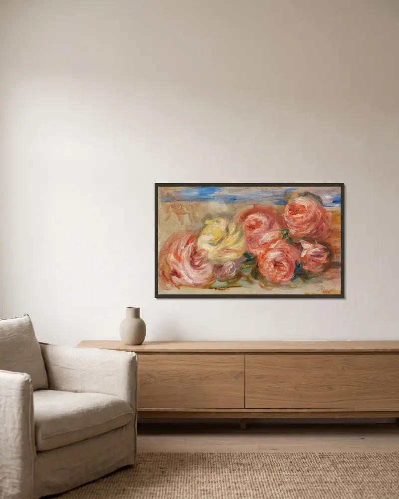 Rosen, 1915 von Pierre-Auguste Renoir gerahmt an einer Wand