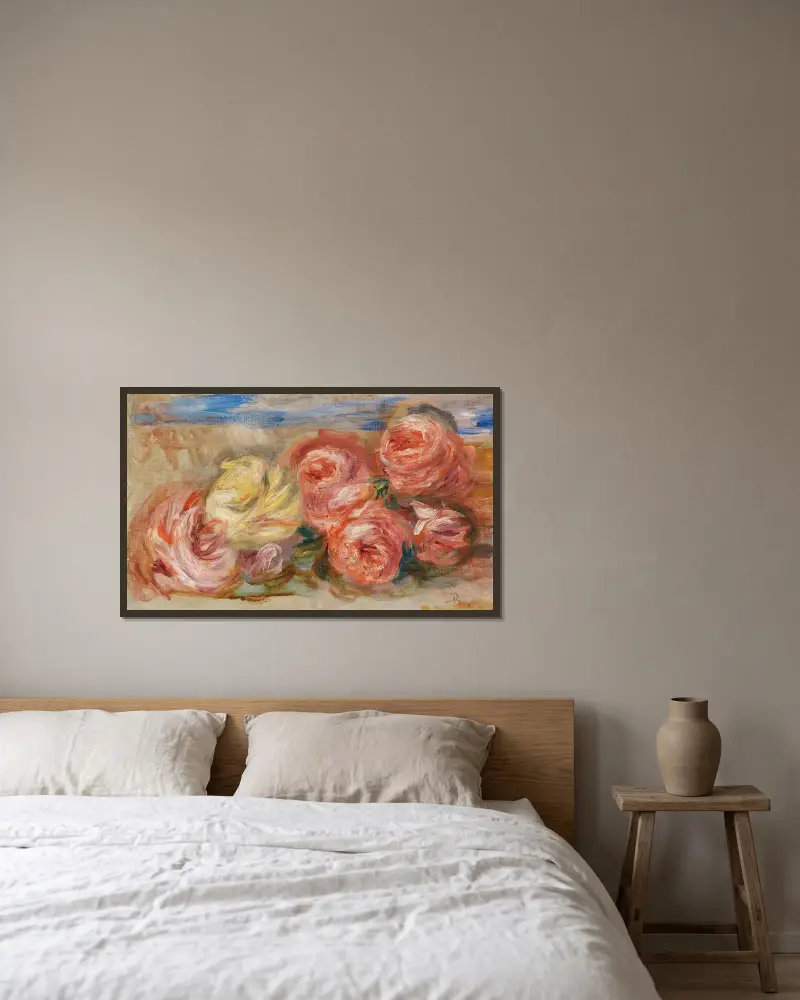 Rosen, 1915 von Pierre-Auguste Renoir gerahmt an einer Wand