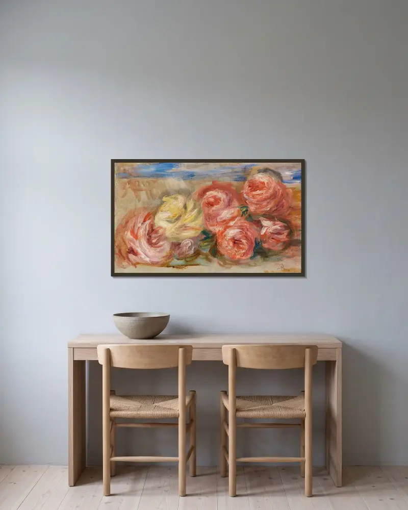 Rosen, 1915 von Pierre-Auguste Renoir gerahmt an einer Wand