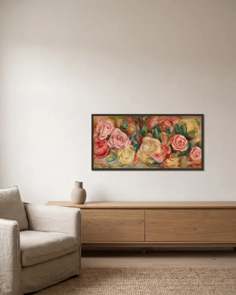 Roses (Roses) av Pierre-Auguste Renoir inramad på en vägg