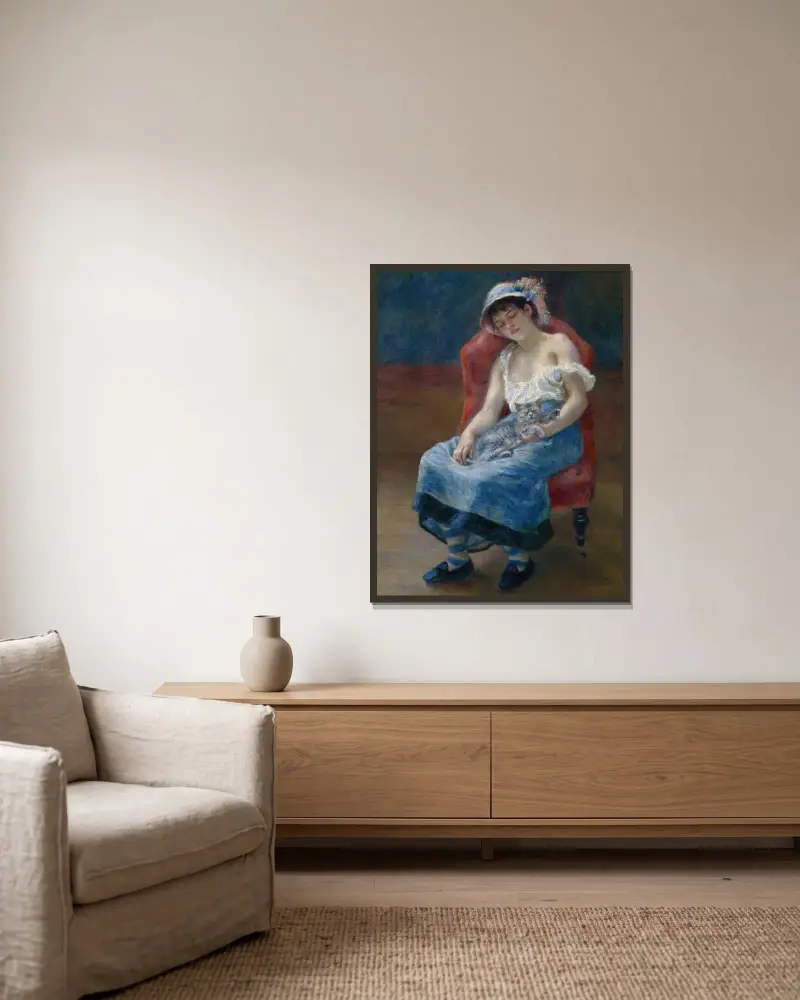 Schlafendes Mädchen von Pierre-Auguste Renoir gerahmt an einer Wand