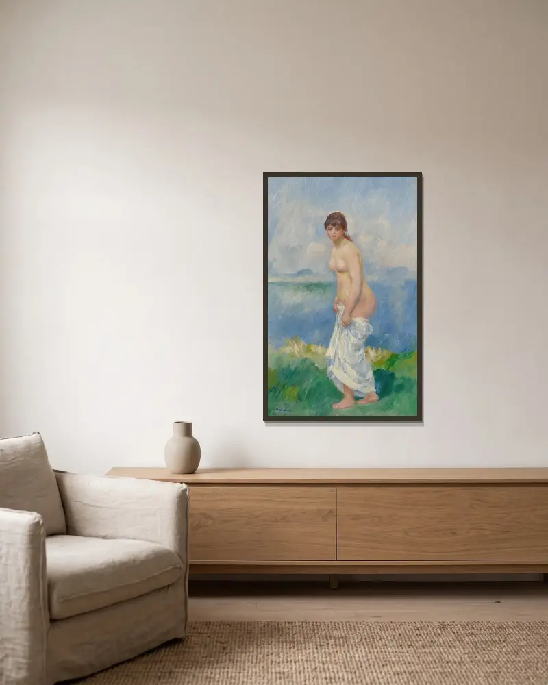 Standing Bather, 1885 av Pierre-Auguste Renoir inramad på en vägg