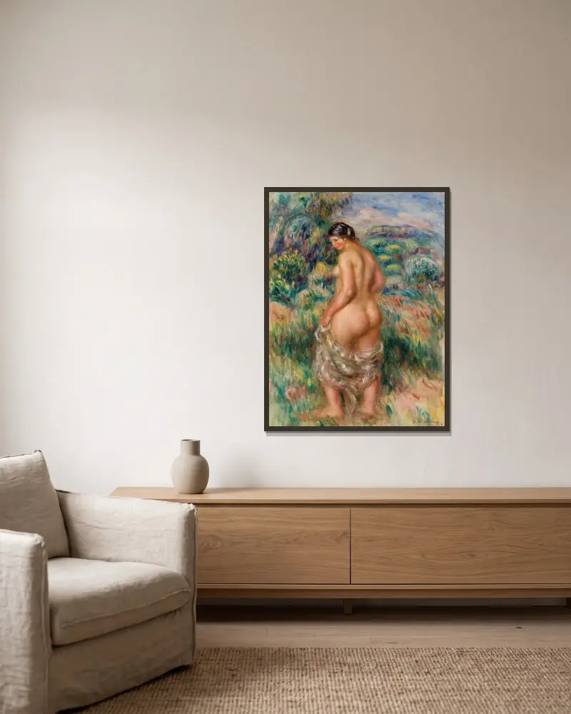 Stehende Badende, 1910 von Pierre-Auguste Renoir gerahmt an einer Wand