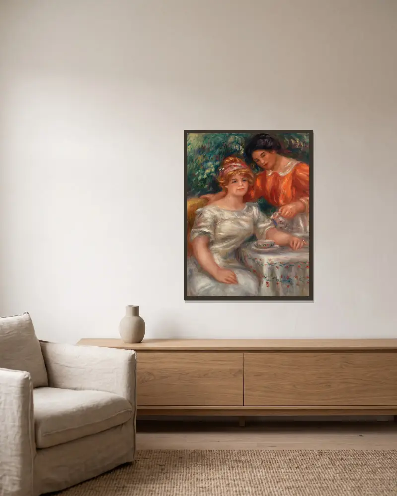 Teezeit von Pierre-Auguste Renoir gerahmt an einer Wand