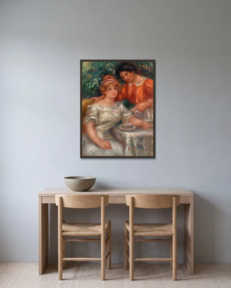 Teezeit von Pierre-Auguste Renoir gerahmt an einer Wand