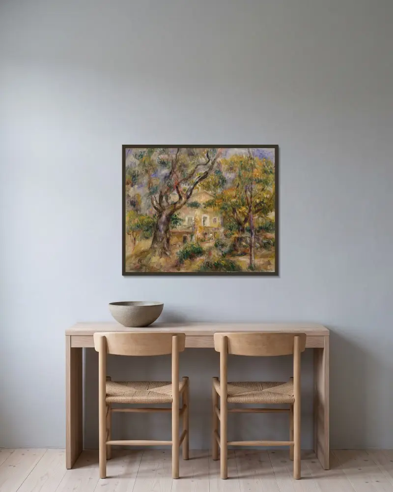 Gården vid Les Collettes, Cagnes av Pierre-Auguste Renoir inramad på en vägg