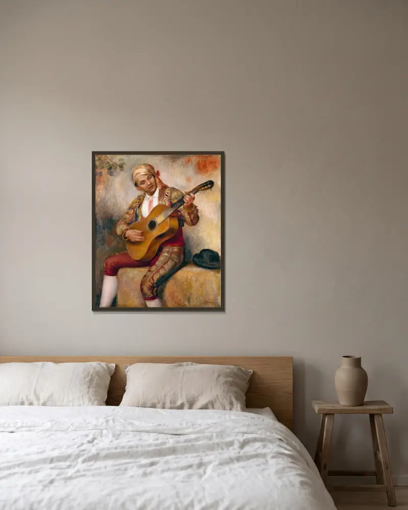 Den spanske gitarristen av Pierre-Auguste Renoir inramad på en vägg