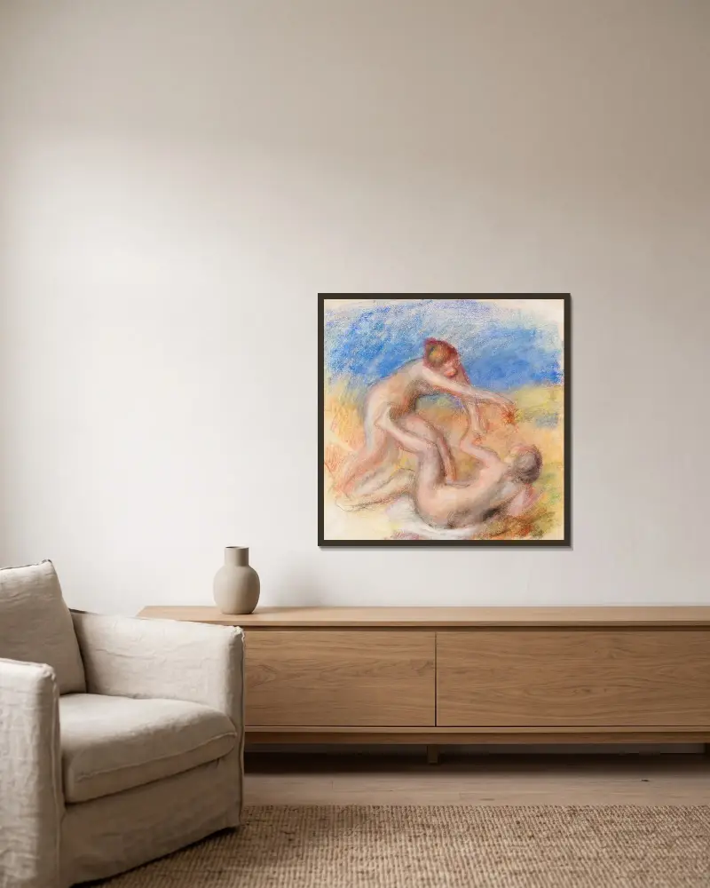 Zwei nackte Frauen von Pierre-Auguste Renoir gerahmt an einer Wand