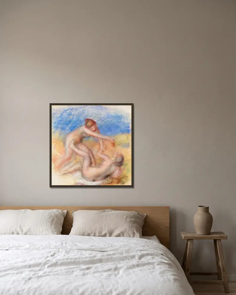 Zwei nackte Frauen von Pierre-Auguste Renoir gerahmt an einer Wand