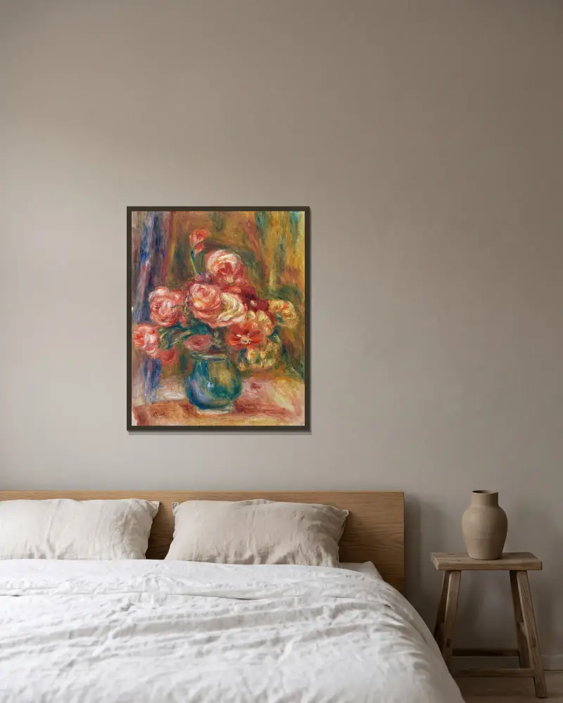 Wazon z różami, Pierre-Auguste Renoir w ramie na ścianie