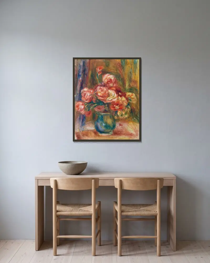 Wazon z różami, Pierre-Auguste Renoir w ramie na ścianie