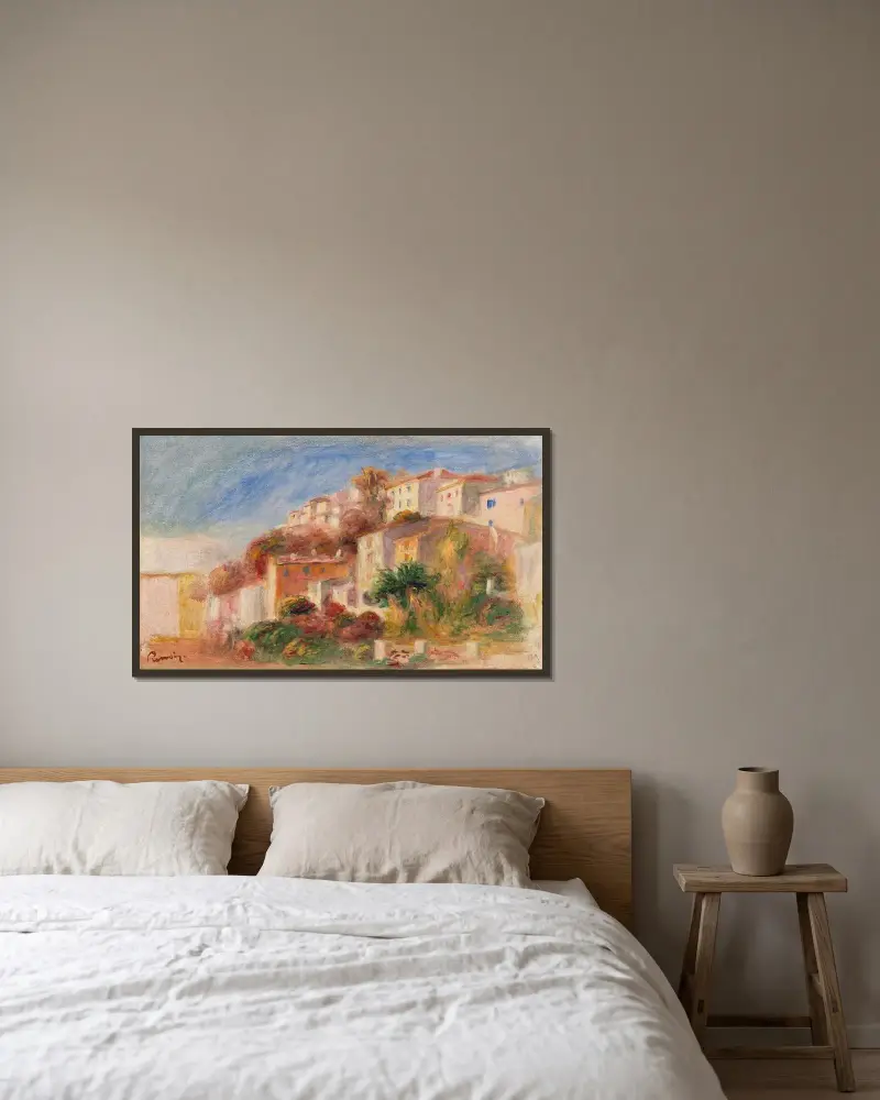 Utsikt från postkontorets trädgård, Cagnes av Pierre-Auguste Renoir inramad på en vägg