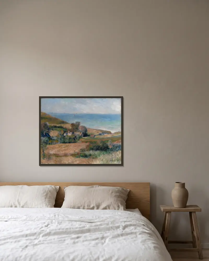 Kustvy vid Wargemont i Normandie av Pierre-Auguste Renoir inramad på en vägg