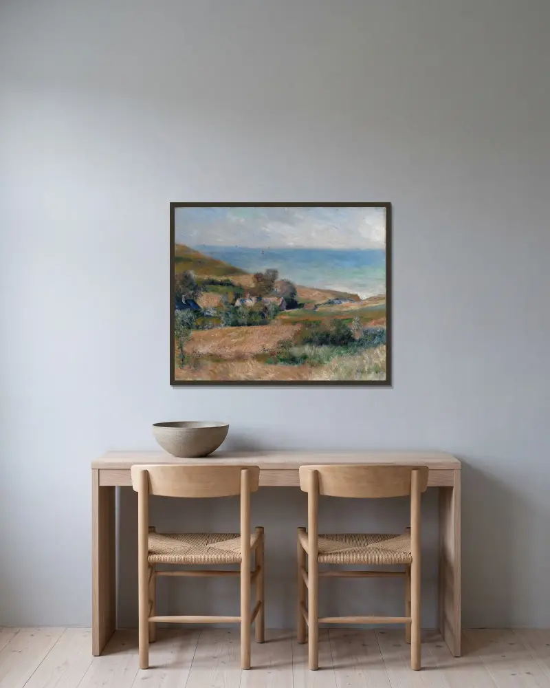 Kustvy vid Wargemont i Normandie av Pierre-Auguste Renoir inramad på en vägg