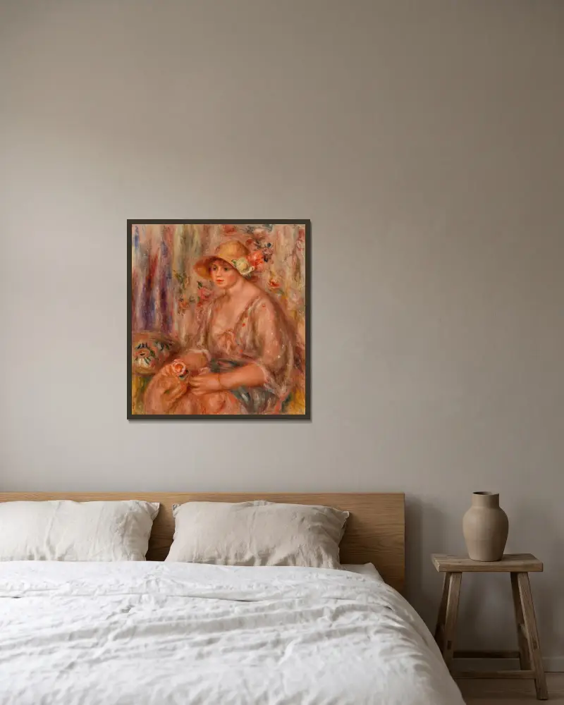 Kvinna i muslinklänning av Pierre-Auguste Renoir inramad på en vägg