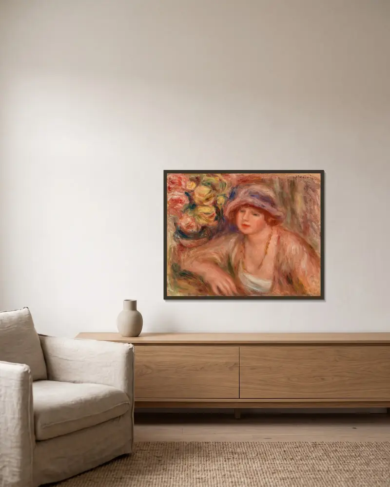 Woman Leaning (Femme accoudée) av Pierre-Auguste Renoir inramad på en vägg