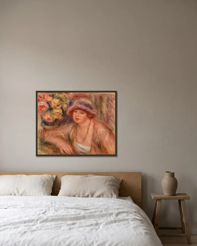 Woman Leaning (Femme accoudée) av Pierre-Auguste Renoir inramad på en vägg
