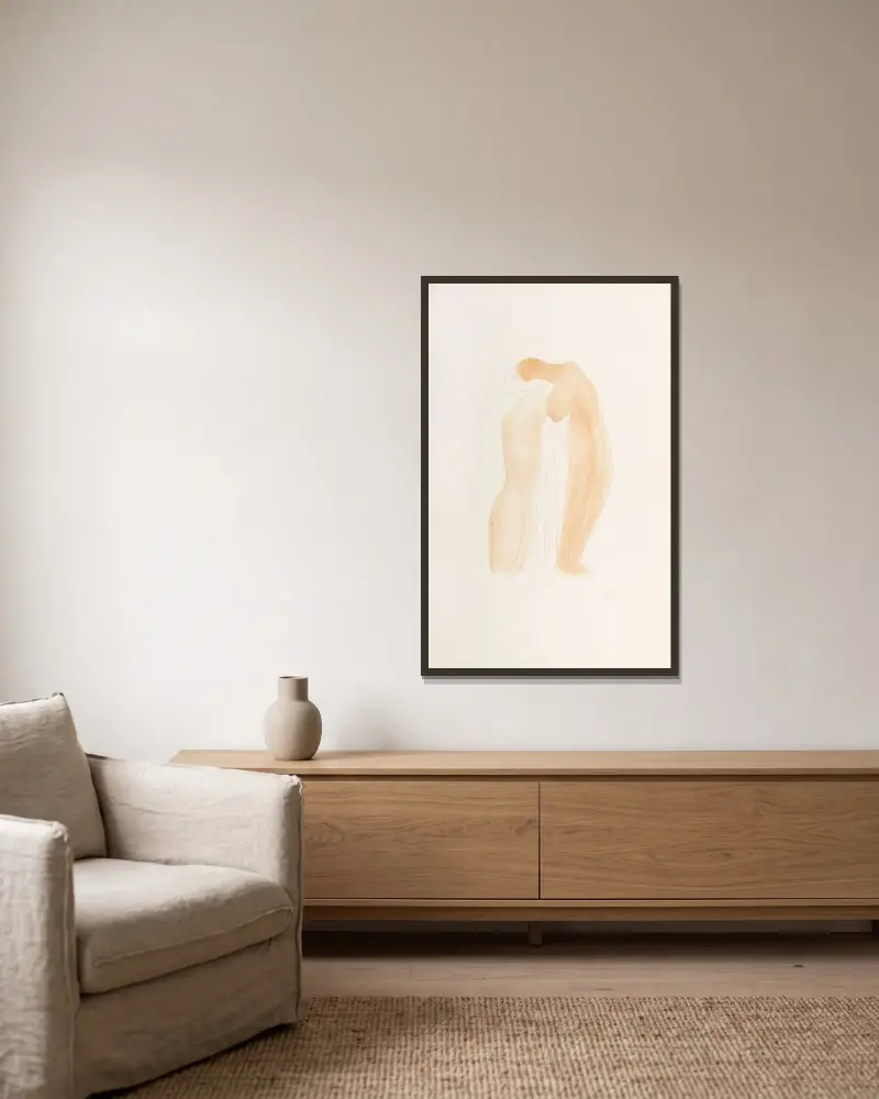 Zwei nackte Frauen von Auguste Rodin gerahmt an einer Wand