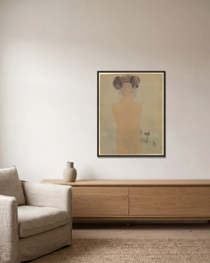 Stehende Frau im Wasser von Auguste Rodin gerahmt an einer Wand