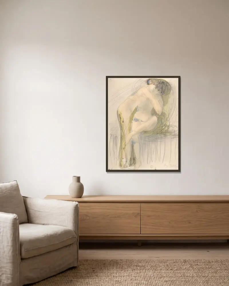 Die Umarmung von Auguste Rodin gerahmt an einer Wand